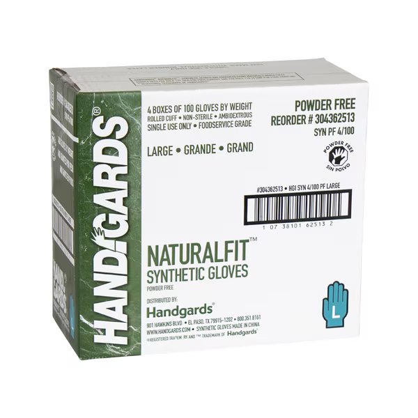 Handgards Naturalfit Powder Free Large Synthetic Glove, PK400, Handgards, Mfr#: 304362513