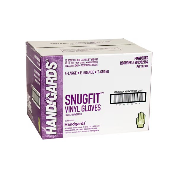 Handgards Snugfit Lightly Powdered Extra Large Vinyl Glove, PK1000, Handgards, Mfr#: 304362194