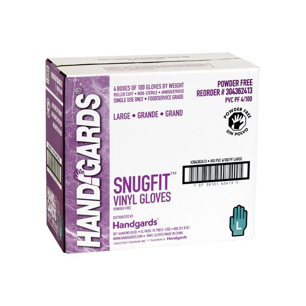 Handgards Snugfit Powder Free Large Vinyl Glove, PK400, Handgards, Mfr#: 304362413