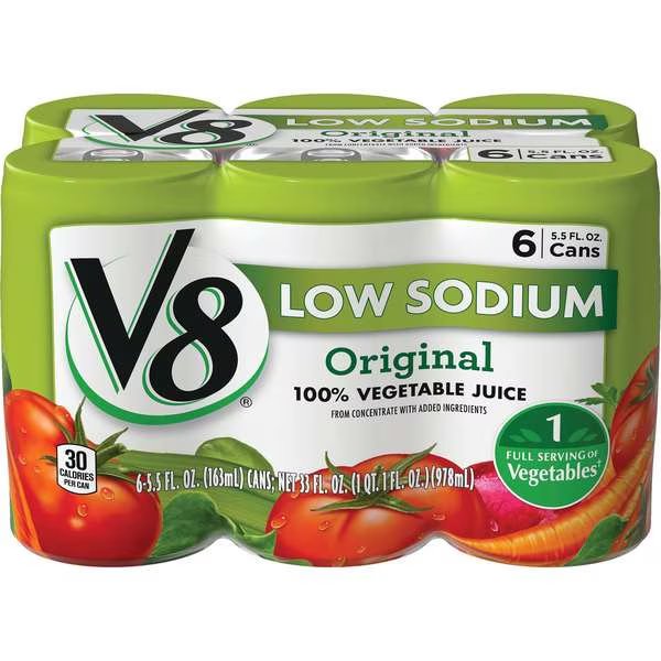 V8 Original Low Sodium 100% Vegetable Juice 5.5 oz. Can, PK48, V8, Mfr#: 000000067