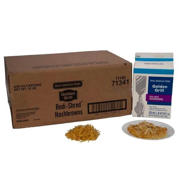 Golden Grill Redi-Shred Hashbrown Potato 2.5lbs Carton, PK6, Baf Golden Grill, Mfr#: 71341