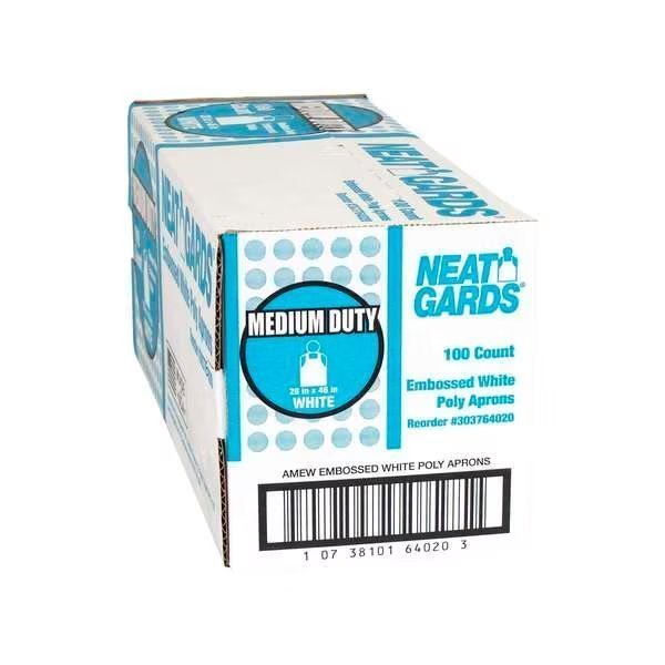 Handgards Neatgards Medium Duty Embossed White Poly Apron, PK100, Neatgards, Mfr#: 303764020
