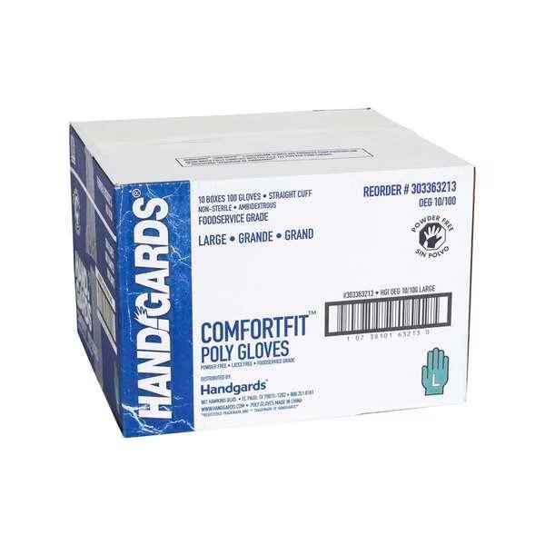 ComfortFit, Poly Disposable Gloves, Poly, Powder-Free, L, 1000 PK, Clear, Handgards, Mfr#: 303363213