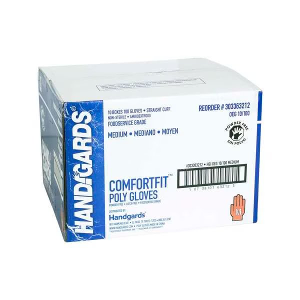 ComfortFit, Poly Disposable Gloves, Poly, Powder-Free, M, 1000 PK, Clear, Handgards, Mfr#: 303363212