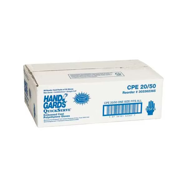 Quickserve Embossed Cast Straight Cuff Polyethylene Glove, PK1000, Handgards, Mfr#: 303362365
