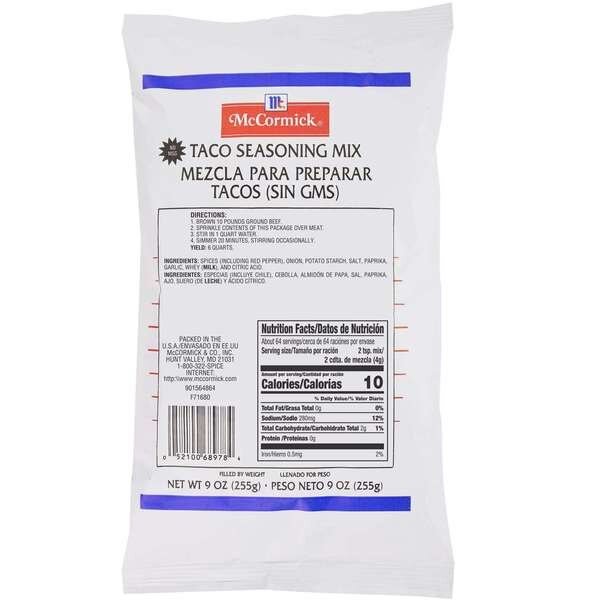 McCormick No MSG Added Taco Seasoning Pouch 9 oz., PK6, Mccormick, Mfr#: F7168004