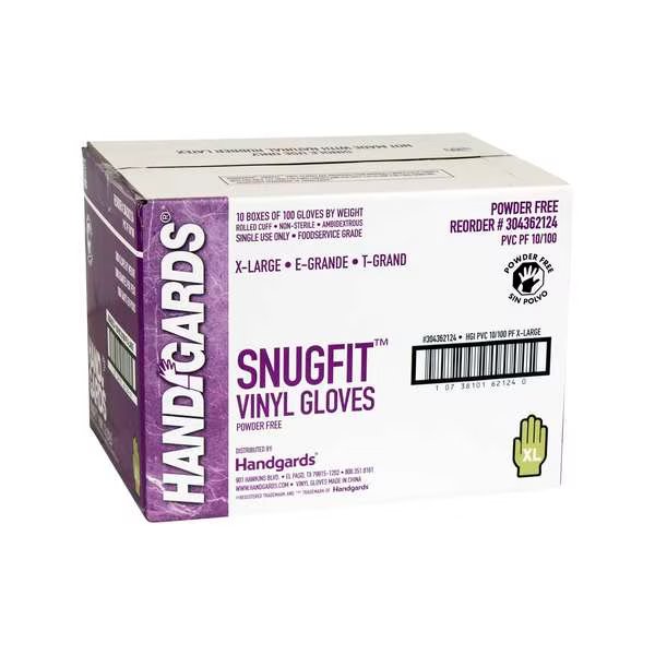 Vinyl Disposable Gloves, Vinyl, Powdered, XL, 1000 PK, Handgards, Mfr#: 304362124