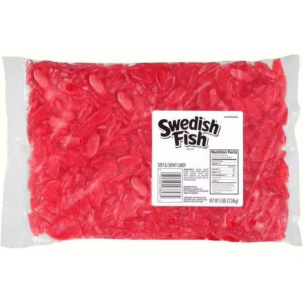 Swedish Fish Fat Free Mini Soft Candy 5lbs Bag, PK6, Swedish Fish, Mfr#: 3893