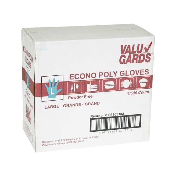 Econo Poly, Poly Disposable Gloves, Poly, L, 2000 PK, Clear, Valugards, Mfr#: 303363183