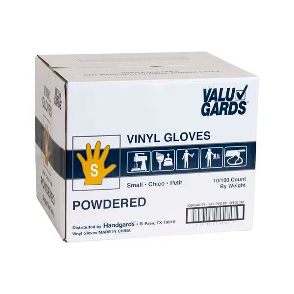 Valugards P, Vinyl Disposable Gloves, Vinyl, Powdered, S, 1000 PK, Clear, Valugards, Mfr#: 304340171