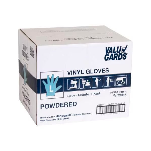 Valugards P, Vinyl Disposable Gloves, Vinyl, Powdered, L, 1000 PK, Clear, Valugards, Mfr#: 304340173