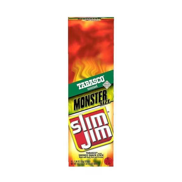 Monster Tabasco Flavored Smoked Meat Snack Sticks 1.94 oz., PK108, Slim Jim, Mfr#: 2620014051
