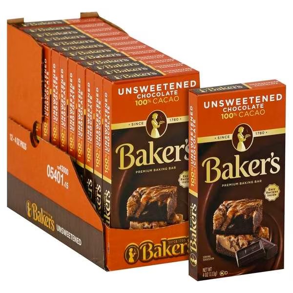 Bakers Chocolate Unsweetened 4 oz., PK12, Bakers, Mfr#: 10043000054014