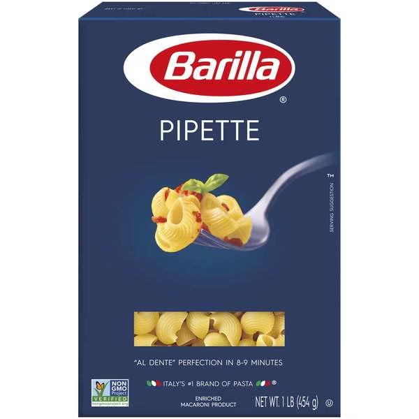 Barilla Pipette Pasta 16 oz., PK12, Barilla, Mfr#: 1000010538