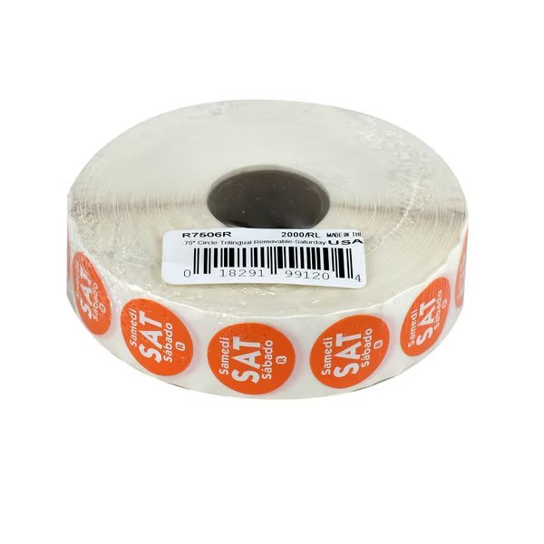 .75" Circle Trilingual Removable Orange Saturday Label, PK2000, National Checking, Mfr#: R7506R