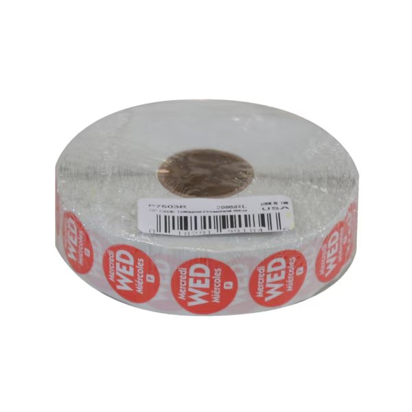 .75" Circle Trilingual Permanent Red Wednesday Label, PK2000, National Checking, Mfr#: P7503R