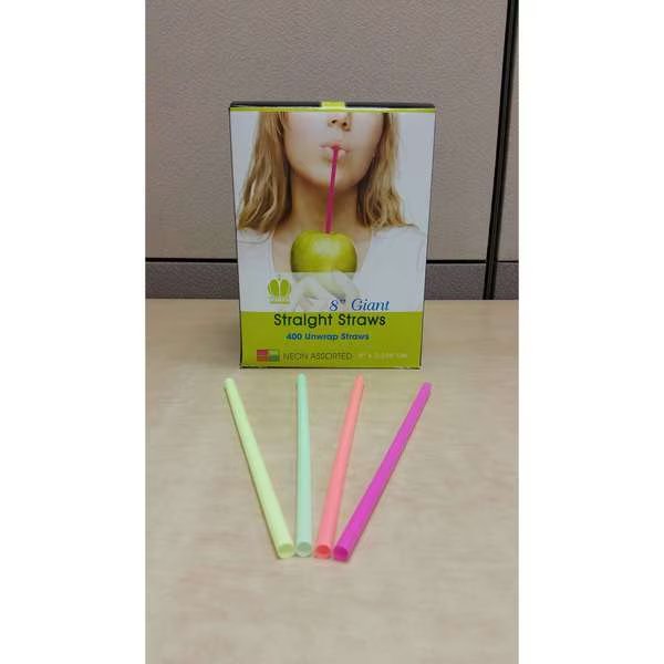 Unwrapped Giant Straw 8" Neon, PK2400, Goldmax, Mfr#: 39191