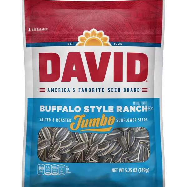 Buffalo Style Ranch Jumbo Sunflower Seeds 5.25 oz., PK12, David, Mfr#: 2620023893