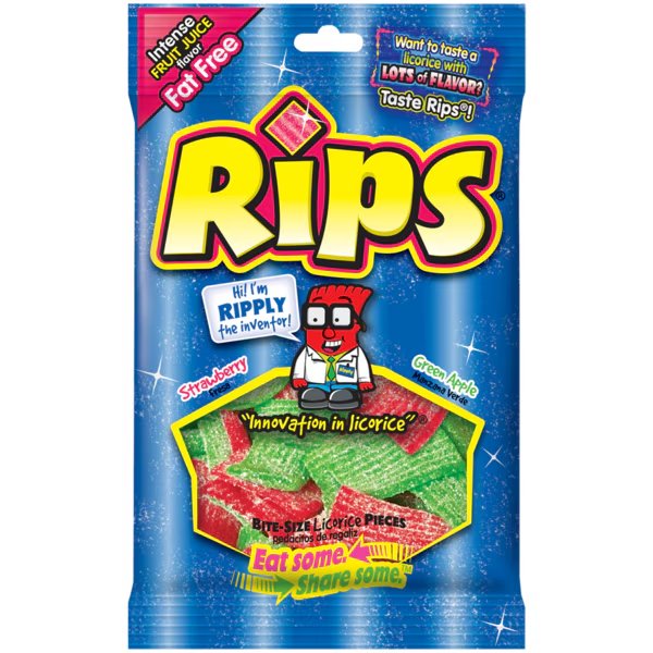 Rips Bite Size Strawberry & Green Apple Licorice Pieces 4 oz., PK12, Rips, Mfr#: 35326
