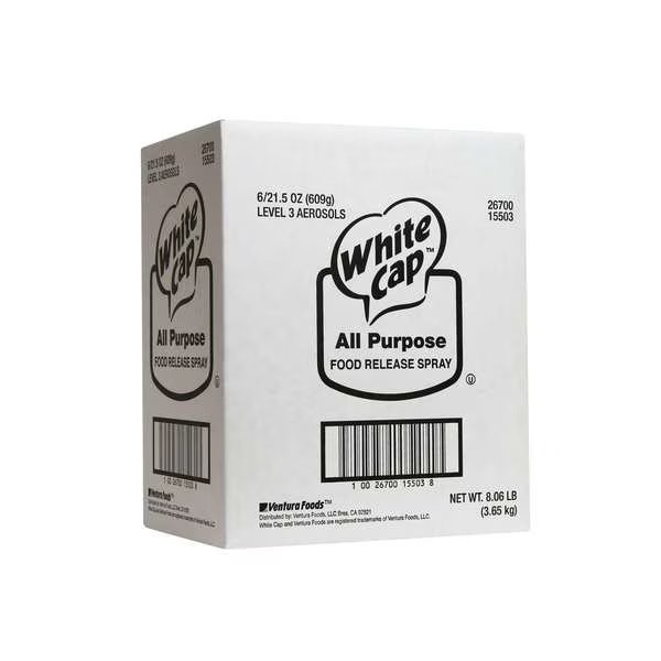 White Cap Aerosol Release Pan Spray 21.5 oz., PK6, White Cap, Mfr#: 20625WCP