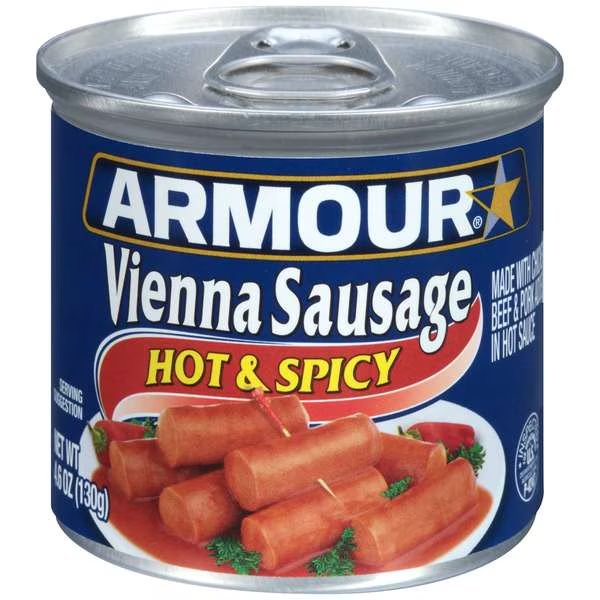 Armour Hot And Spicy Flavored Vienna Sausage 4.6 oz., PK24, Armour, Mfr#: 5410093702