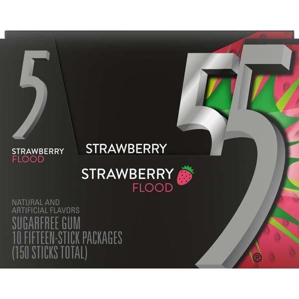 Five Sour Strawberry Gum 15 Pieces, PK120, Five, Mfr#: 397118