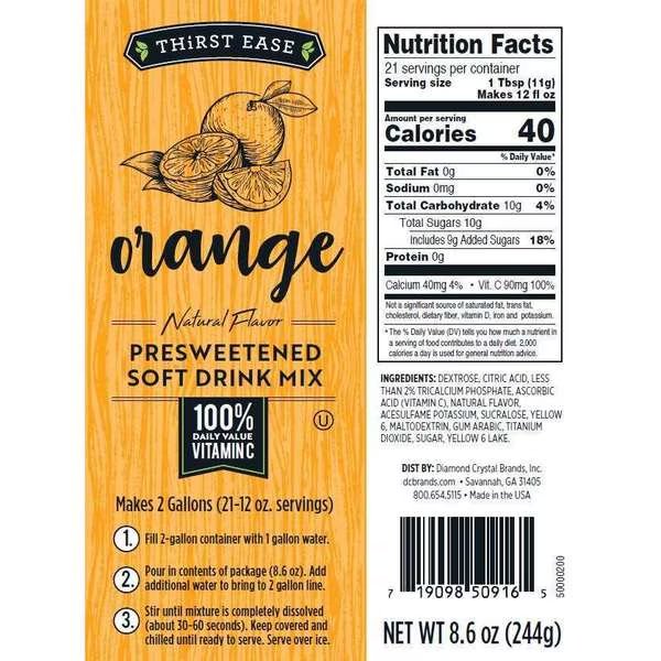 Drink Mix Orange 8.6 oz., PK12, Thirst Ease, Mfr#: 50916