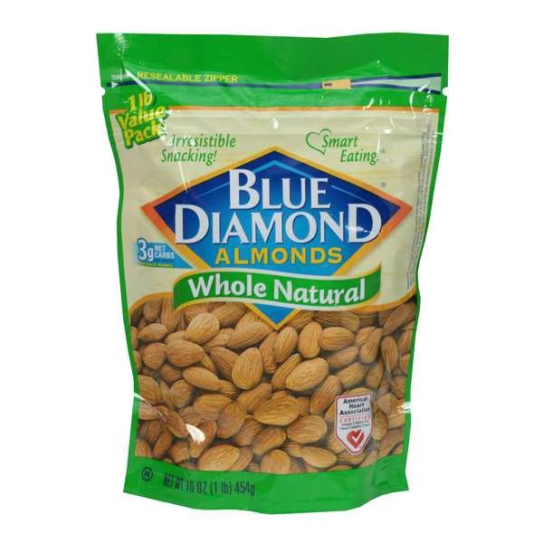 Blue Diamond Almonds Whole Natural, PK6, Blue Diamond, Mfr#: 05442