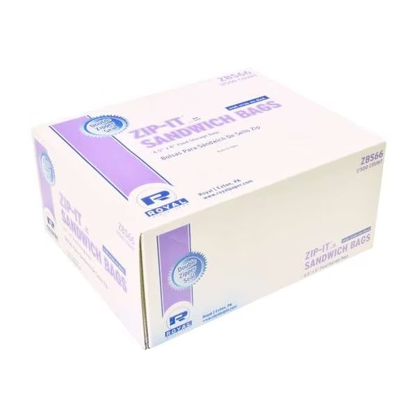 Royal 6.5"x6" Double Zipper Sandwich Bag, PK500, Amercareroyal, Mfr#: ZBS66