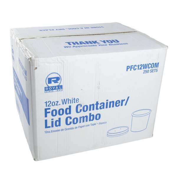 Royal 12 oz. White Paper Food Container And Lid Combo, PK250, Amercareroyal, Mfr#: PFC12WCOM