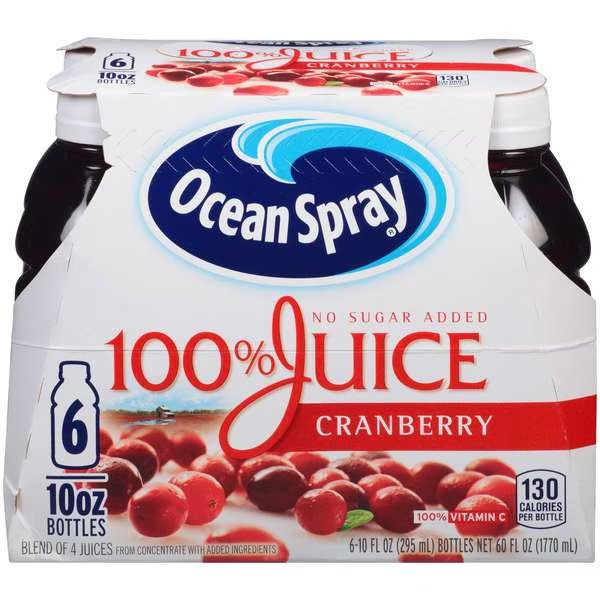 Ocean Spray 100% Cranberry Juice 10 oz. Bottles, PK24, Ocean Spray, Mfr#: 00066