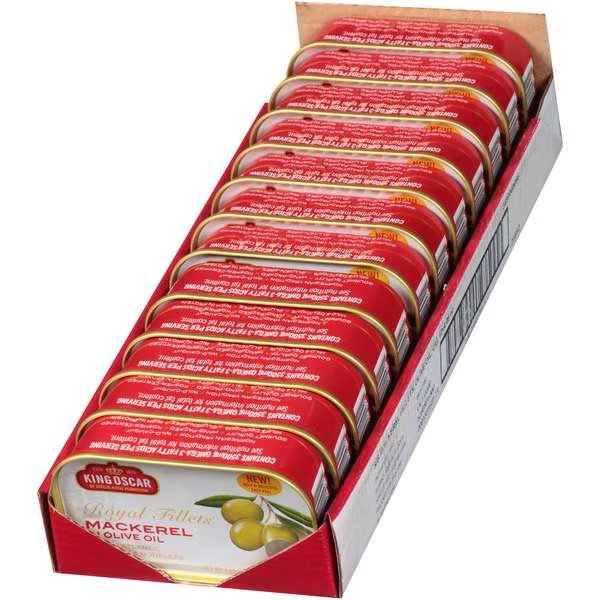 Royal Fillet Skinless/Boneless Mackerel In Olive Oil 4.05 oz., PK12, King Oscar, Mfr#: 10034800600952