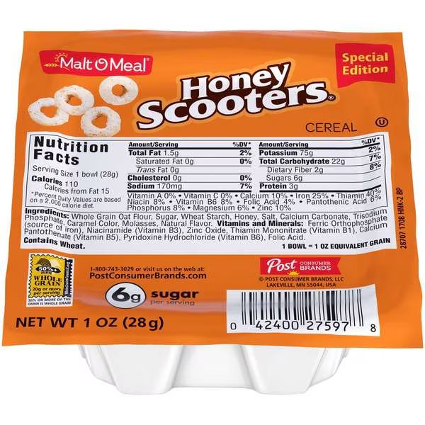 Malt O Meal Honey Scooters 1 oz., PK96, Malt O Meal, Mfr#: 27597