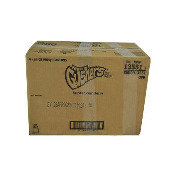 Fruit Gushers Gluten Free Fruit Snacks Super Sour Berry 4.25 oz., PK48, Betty Crocker, Mfr#: 16000-13551