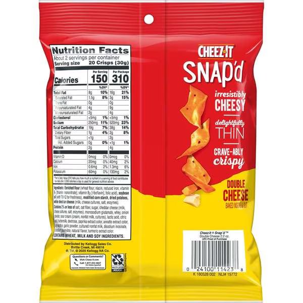 Cheez-It Snap'D Double Cheese Crackers 2.2 oz., PK6, Cheez-It, Mfr#: 2410011422
