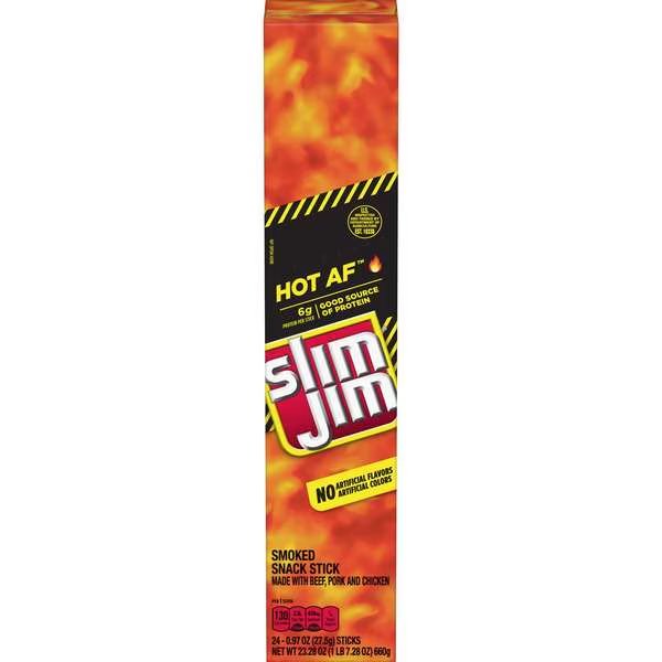Giant Smoked Meat Snack Stick Hot AF Flavor 0.97- oz. Stick, PK144, Slim Jim, Mfr#: 2620000128