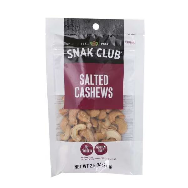 Century Snacks Salted Cashews 2.5 oz., PK6, Snak Club, Mfr#: 1721330