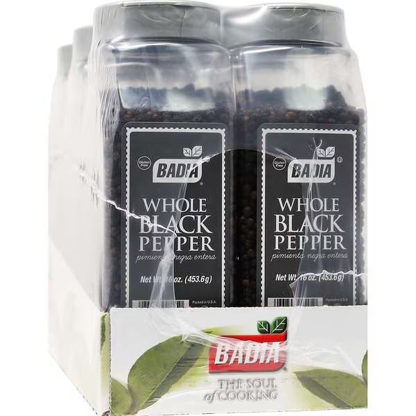 Badia Pepper Black Whole 16 oz. Bottle, PK6, Badia, Mfr#: 90545