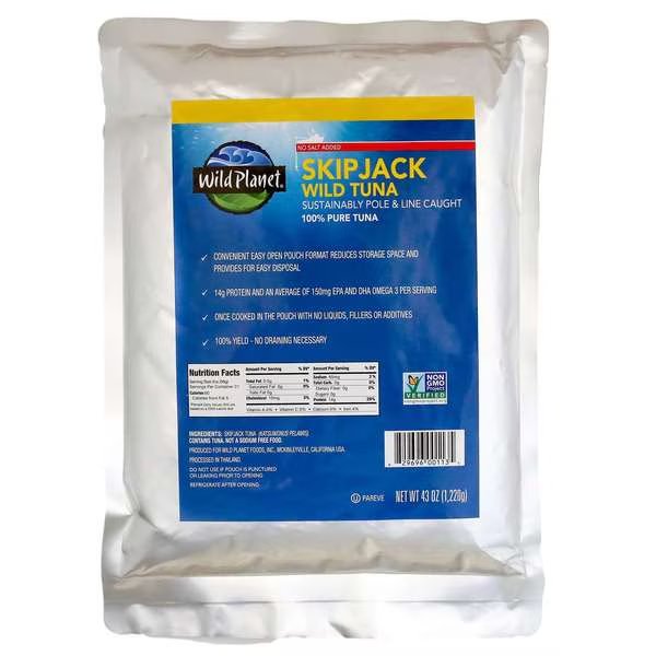 Wild Skipjack No Salt 43 oz., PK6, Wild Planet Foods, Mfr#: 00113