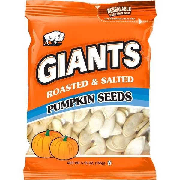 Giants Pumpkin Seeds Roasted & Salted 5.15 oz., PK12, Giant Snack, Mfr#: 22550
