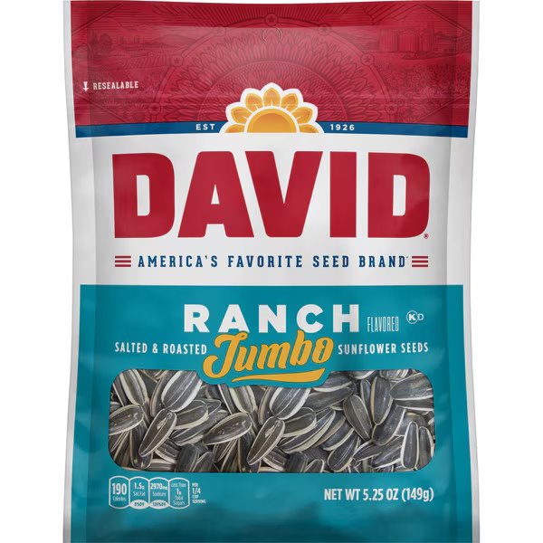 David Ranch In-Shell Sunflower Seeds 5.25 oz., PK12, David, Mfr#: 2620046770