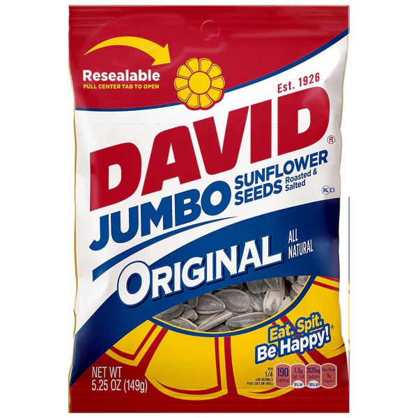 David Roasted And Salted Original Jumbo Sunflower Seeds 5.25 oz., PK12, David, Mfr#: 2620023892