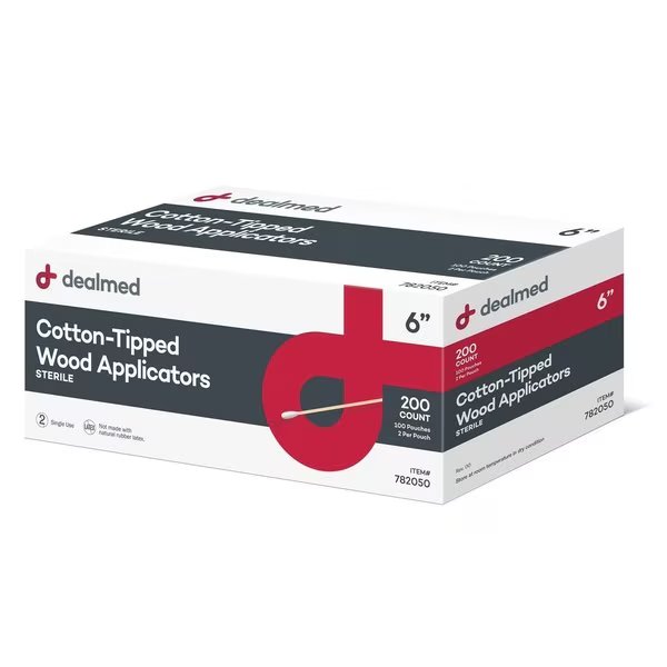 Cotton Tipped Wood Applicators Sterile 2'S, 6", 100/Bx, 10/Cs, 2000PK, Dealmed, Mfr#: 782050