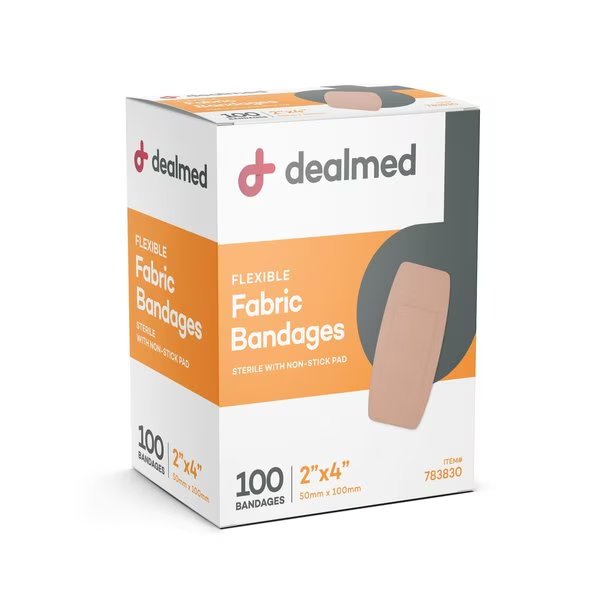Bandage Adhesive Fabric 2" X 4", 100/Bx, 24/Cs, 2400PK, Dealmed, Mfr#: 783830