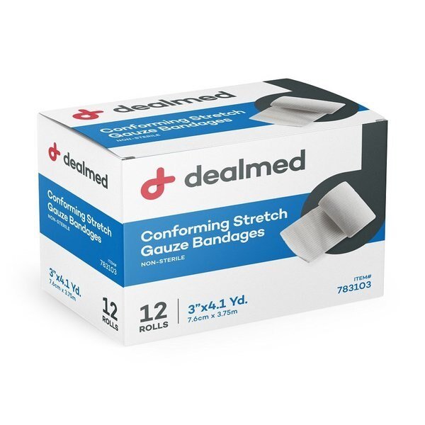 Stretch Gauze Bandage Rolls, Non-Sterile, 3", 12/Bx, 8/Cs, 96PK, Dealmed, Mfr#: 783103