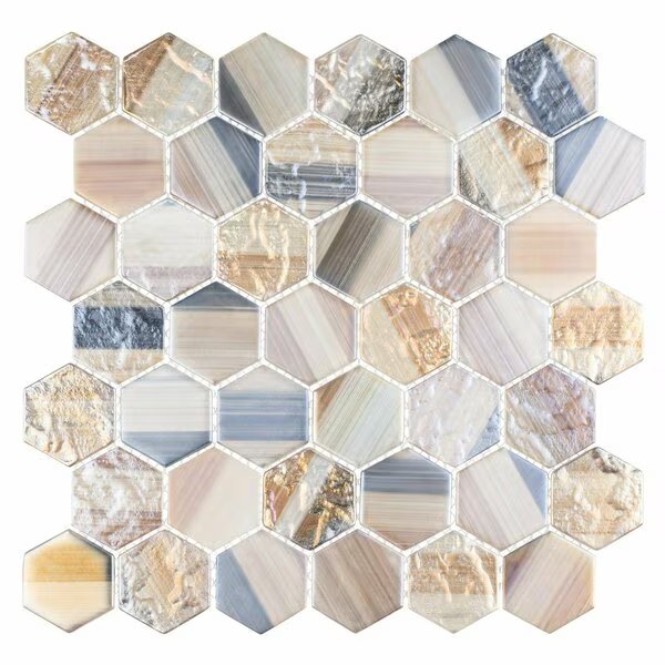 SAMPLE- Rochelle 2 in. Hex Glass Mosaic Wall Tile, Andova Tiles, Mfr#: SAM-ANDROC1006