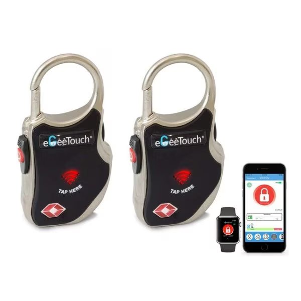 Smart Travel Padlock, Patented DUAL Access NFCBT, TSA Compliant, Tracking, iOSAndroid, BLK, 2Pack, Egeetouch, Mfr#: 5-01000-99-2