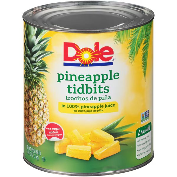 Dole Pineapple Tidbits In Juice 100 oz. Can, PK6, Dole, Mfr#: 00553