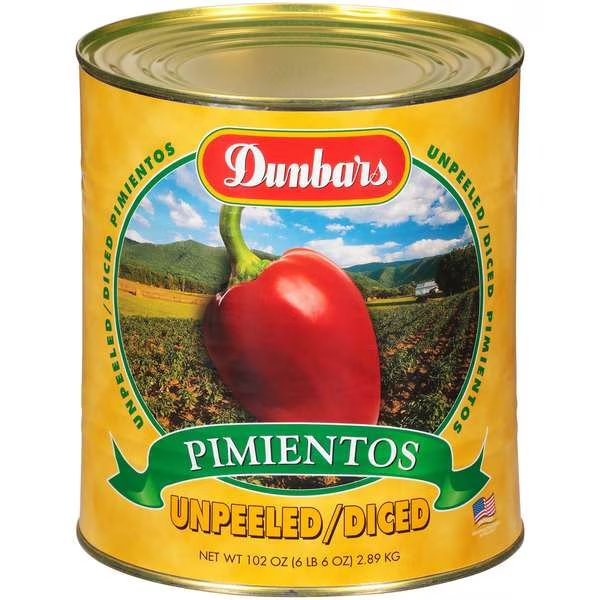 Dunbar Unpeeled Diced Pimientos 102 oz., PK6, Dunbar, Mfr#: 07084603060001