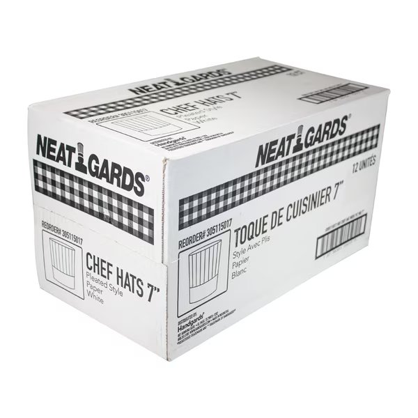 Handgards 7" Paper Wide Pleats White Chef Hat, PK12, Neatgards, Mfr#: 305115017